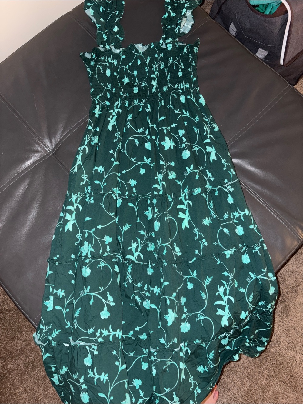 Hill House The Nap Dress in Dark Green Floral Stripe